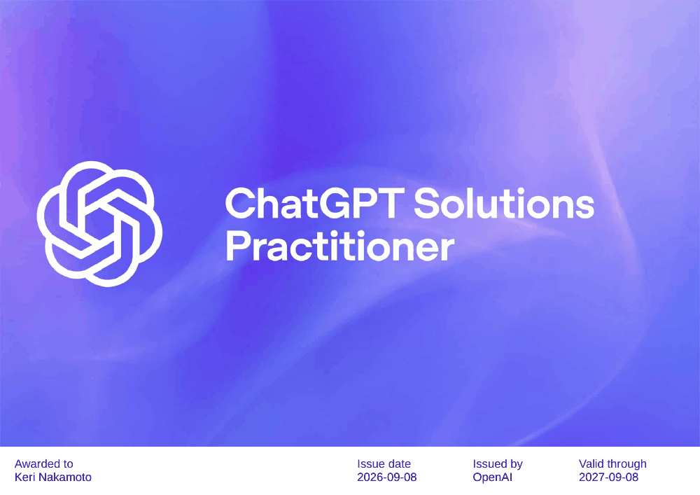 ChatGPT Solutions Practitioner — credential for Keri Nakamoto