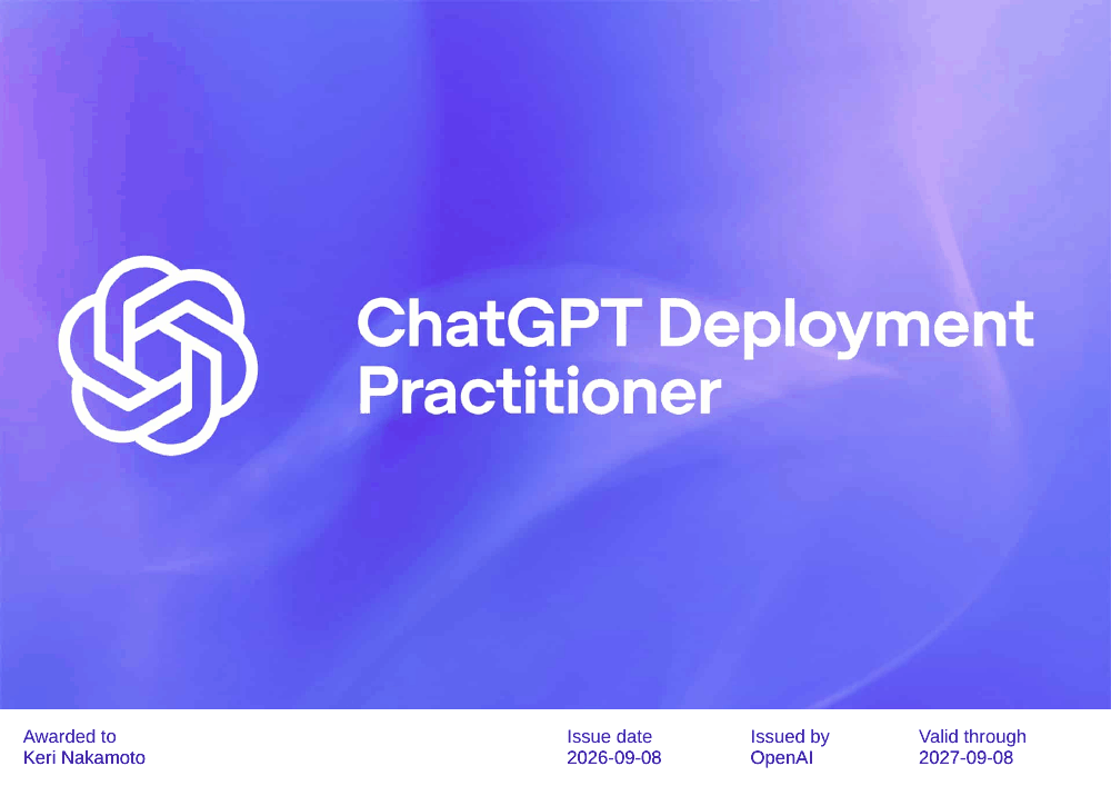 ChatGPT Deployment Practitioner — credential for Keri Nakamoto