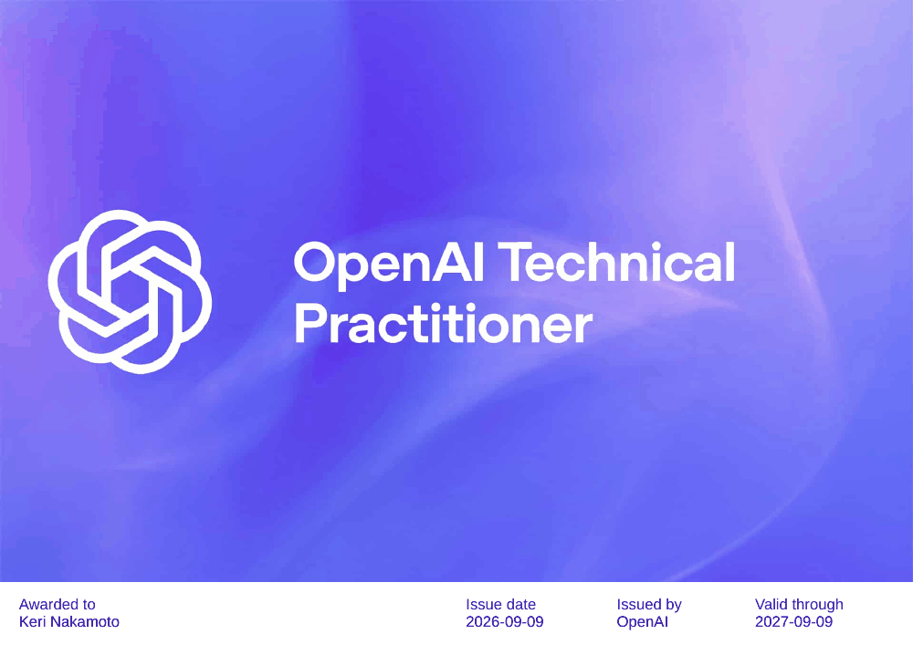 OpenAI Technical Practitioner — credential for Keri Nakamoto