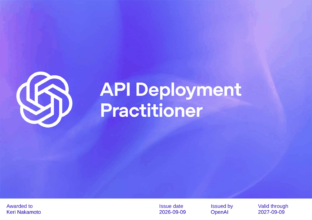 API Deployment Practitioner — credential for Keri Nakamoto